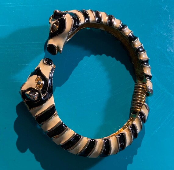 Kenneth Jay Lane KJL Zebra Cuff Hinge Bracelet - image 5