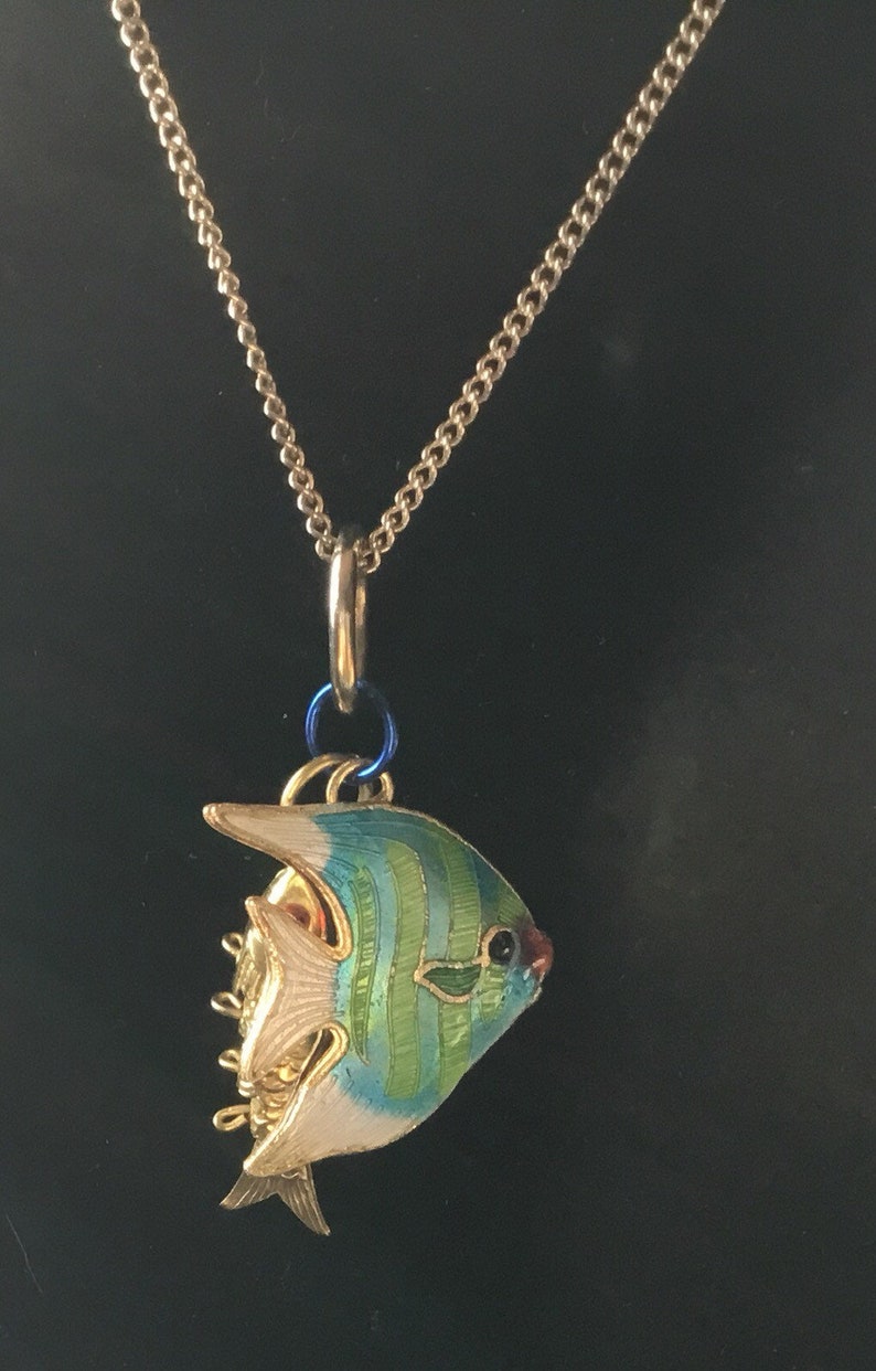 Enamel and Articulated Gold Fish Pendant and Necklace Etsy