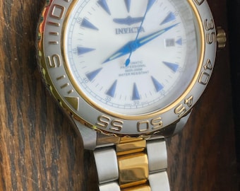 Vintage Invicta Pro Diver 2307 Mens Silver Gold Stainless Steel Wrist Watch
