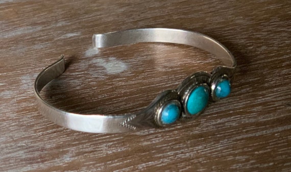Sterling silver turquoise cuff bracelet Mexico - image 6
