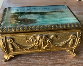 Victorian Niagara Falls hand painted trinket box