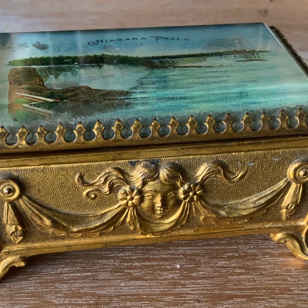 Victorian Niagara Falls hand painted trinket box