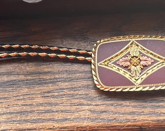 Landstrom Lazy K Burgundy Enamel & 10K Gold Bolo Tie Black Hills