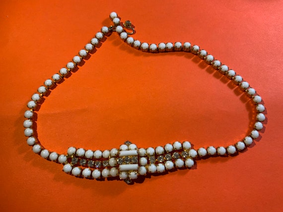 1950’s white glass and rhinestone necklace - image 2