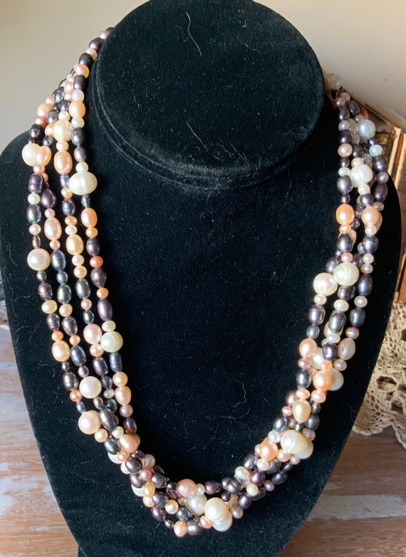 4 strand freshwater pearl necklace Etsy