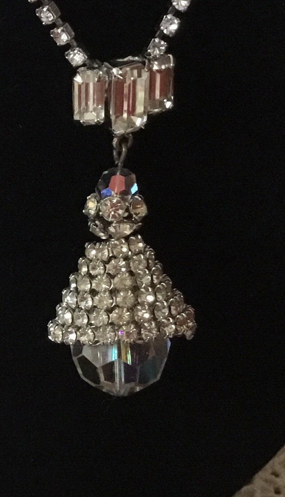 Vintage rhinestone and crystal bell necklace and e