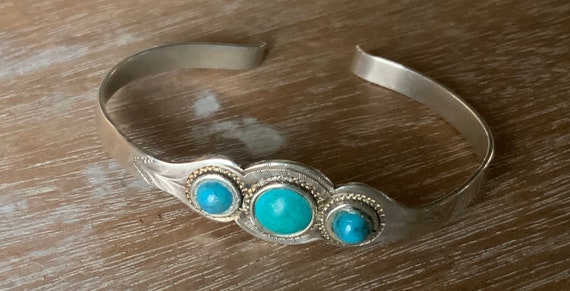 Sterling silver turquoise cuff bracelet Mexico - image 1
