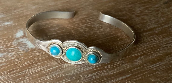 Sterling silver turquoise cuff bracelet Mexico - image 7