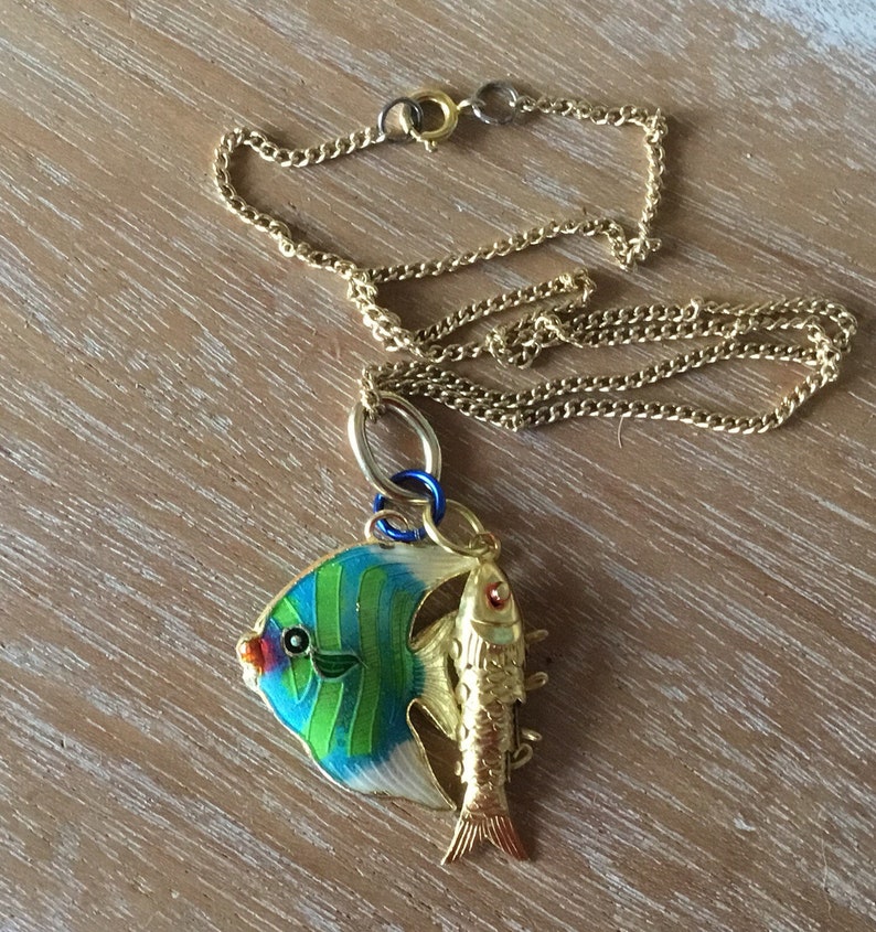 Enamel and Articulated Gold Fish Pendant and Necklace Etsy