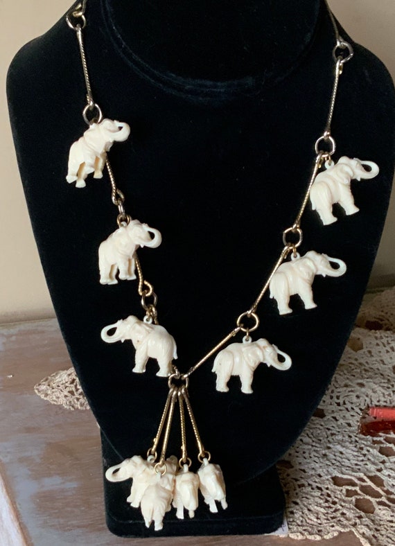 Vintage cream colored elephant charm necklace wit… - image 4