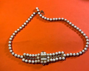 1950’s white glass and rhinestone necklace