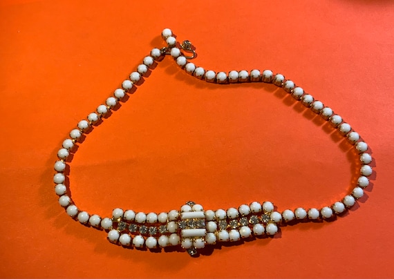 1950’s white glass and rhinestone necklace - image 1