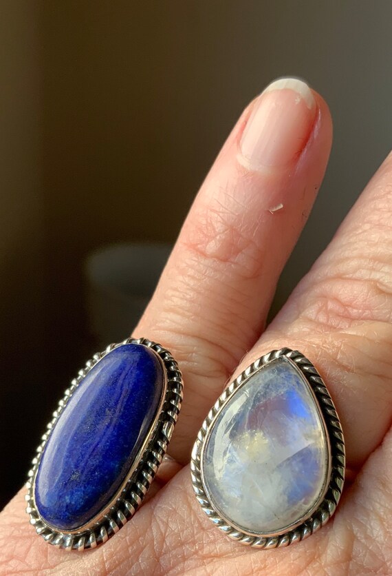Large Sterling silver lapis lazuli and moonstone rings View 2