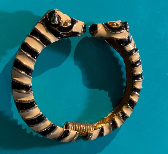 Kenneth Jay Lane KJL Zebra Cuff Hinge Bracelet - image 3