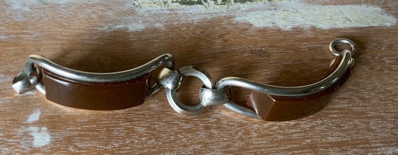 Brown Bakelite chrome bracelet - image 2