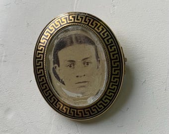 Gold filled Enamelled Mourning Style Victorian Pin, Circa 1880