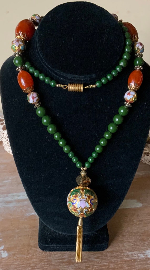 Long cloisonné beaded necklace - image 5