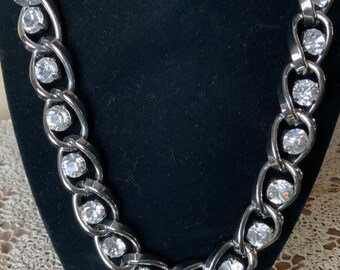 Chunky Steve Madden silver tone rhinestone choker