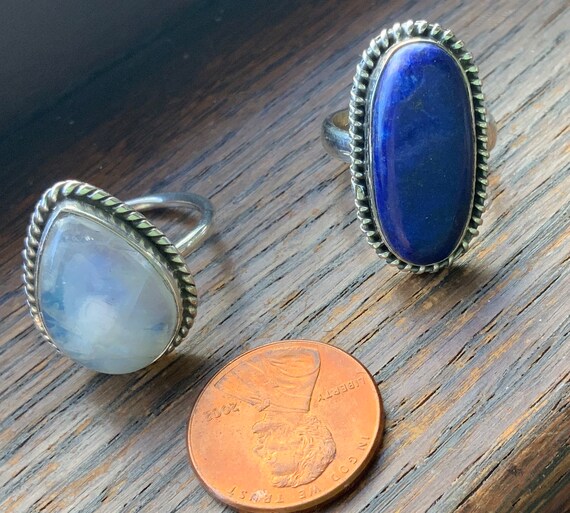 Large Sterling silver lapis lazuli and moonstone rings