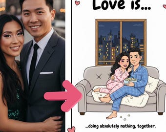 Personalized Love is Cartoon Couple Portrait, Custom Anniversary Valerntine's Day Gift (Digital PNG File)