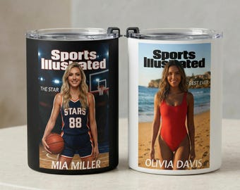 Custom Sports Illustrated Magazine Inspired Tumbler From Photo, Personalized Sport Style Cover Coffee Mug, Gift for Mom, Best friend, Sister