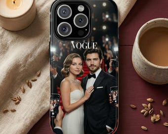 Custom Couple Portrait from Photo Phone Case, Fashion Magazine Inspired Personalized Vogue Style Cover Case, Anniversary Gift for Couple