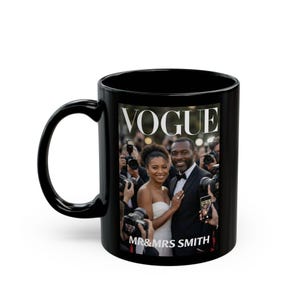 Custom Couple Portrait from Photo Mug, Fashion Magazine Inspired Personalized Vogue Style Cover Cup, Unique Anniversary Gift for Couple image 6
