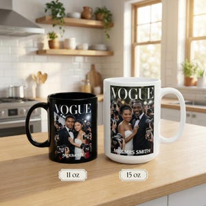 Custom Couple Portrait from Photo Mug, Fashion Magazine Inspired Personalized Vogue Style Cover Cup, Unique Anniversary Gift for Couple image 8