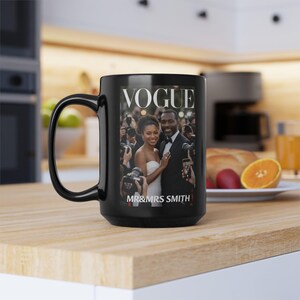 Custom Couple Portrait from Photo Mug, Fashion Magazine Inspired Personalized Vogue Style Cover Cup, Unique Anniversary Gift for Couple image 9
