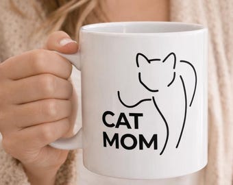 Cat Mom Mug, Cat Lover Gift, Funny Cat Mug, Gift for Cat Mom, Minimalist Cat Design, Pet Lover Coffee Mug, Cat Owner Gift, 11 oz and 14 oz