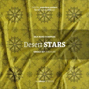 Seamless Geometry Pattern, Silk Road Compass, Single Set (Medium), Golden Yellow, 12x12 Digital, Commercial Use, Instant Download