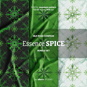 Seamless Geometry Pattern, Silk Road Compass, Bundle Set, Emerald Green, 12x12 Digital, Commercial Use, Instant Download