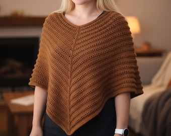 Patrón de tejido para poncho de verano: poncho ligero de encaje de arriba a abajo para mujer