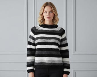 Finisterre Crochet Sweater Pattern – Colorful Striped Raglan Sweater with Top-Down Construction