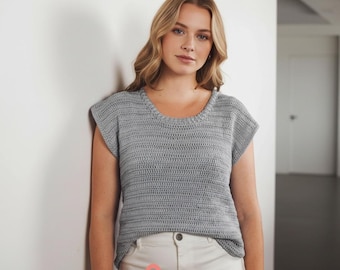 Patrón de camiseta de crochet Essence: Top ligero de verano con corte holgado