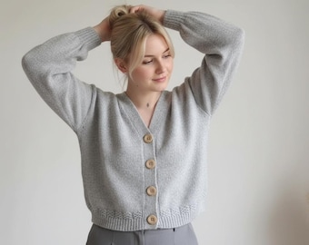 Cardigan in maglia con bottoni Pivoine, scollo a V e dettagli sulle maniche in pizzo