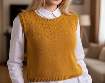 Chaleco de punto Ebba: suéter minimalista sin mangas con canesú texturizado