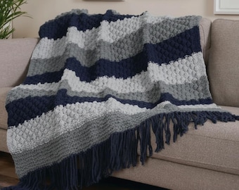 Coperta a righe lavorata a mano – Coperta afghana testurizzata e accogliente con frange