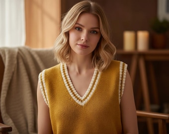Patrón de jersey de punto unisex con cuello en V de Pascal: suéter minimalista clásico sin mangas