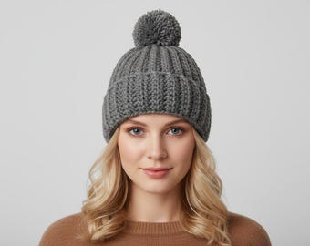Buckleberry Ridge Crochet Beanie Pattern with Pom Pom – Cozy Ribbed Winter Hat
