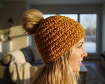 Modello all'uncinetto per berretto invernale testurizzato in PDF / Design per cappello con pompon