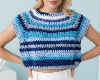 Patrón de top corto de crochet raglán: diseño veraniego de arriba abajo sin costuras