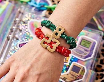 Bubble Number Bracelet | Custom Number Charm Bracelet | y2k 2000s Braided Cord Lucky Number Jewelry | Sports Jersey Number Birthday Gift