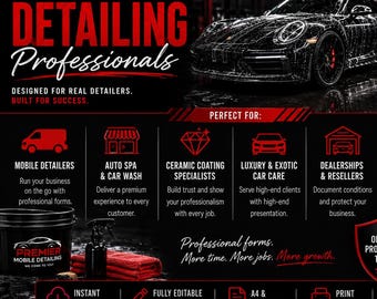 Mobile Detailing BUSINESS System Forms Bundle Editable Canva Templates | Invoice, Estimate, Service Checklist & Vehicle Inspection Report