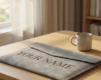 Personalized Leather Document Folder, Custom Name Portfolio Case, Executive Laptop Sleeve for MacBook, Handcrafted Office Organizer