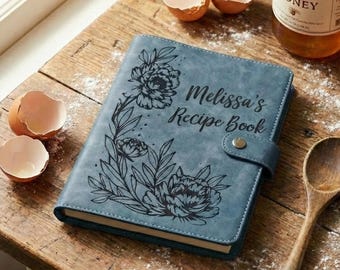Personalized Leather Recipe Book Cover, Custom Engraved Cookbook Journal, Handcrafted Kitchen Gift for Mom,Heirloom Family Recipe Organizer