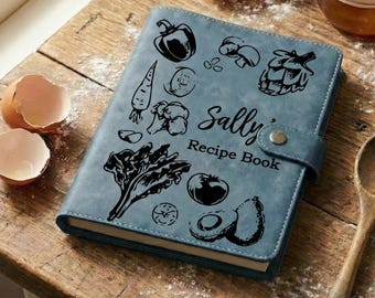 Personalized Leather Recipe Book Cover, Custom Engraved Cookbook Binder, Family Heirloom Recipe Journal, Refillable Leather Notebook
