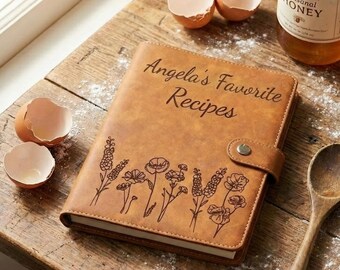 Personalized Leather Recipe Book Cover, Custom Name Engraved Cookbook, Refillable Family Recipe Journal, Heirloom Kitchen Gift