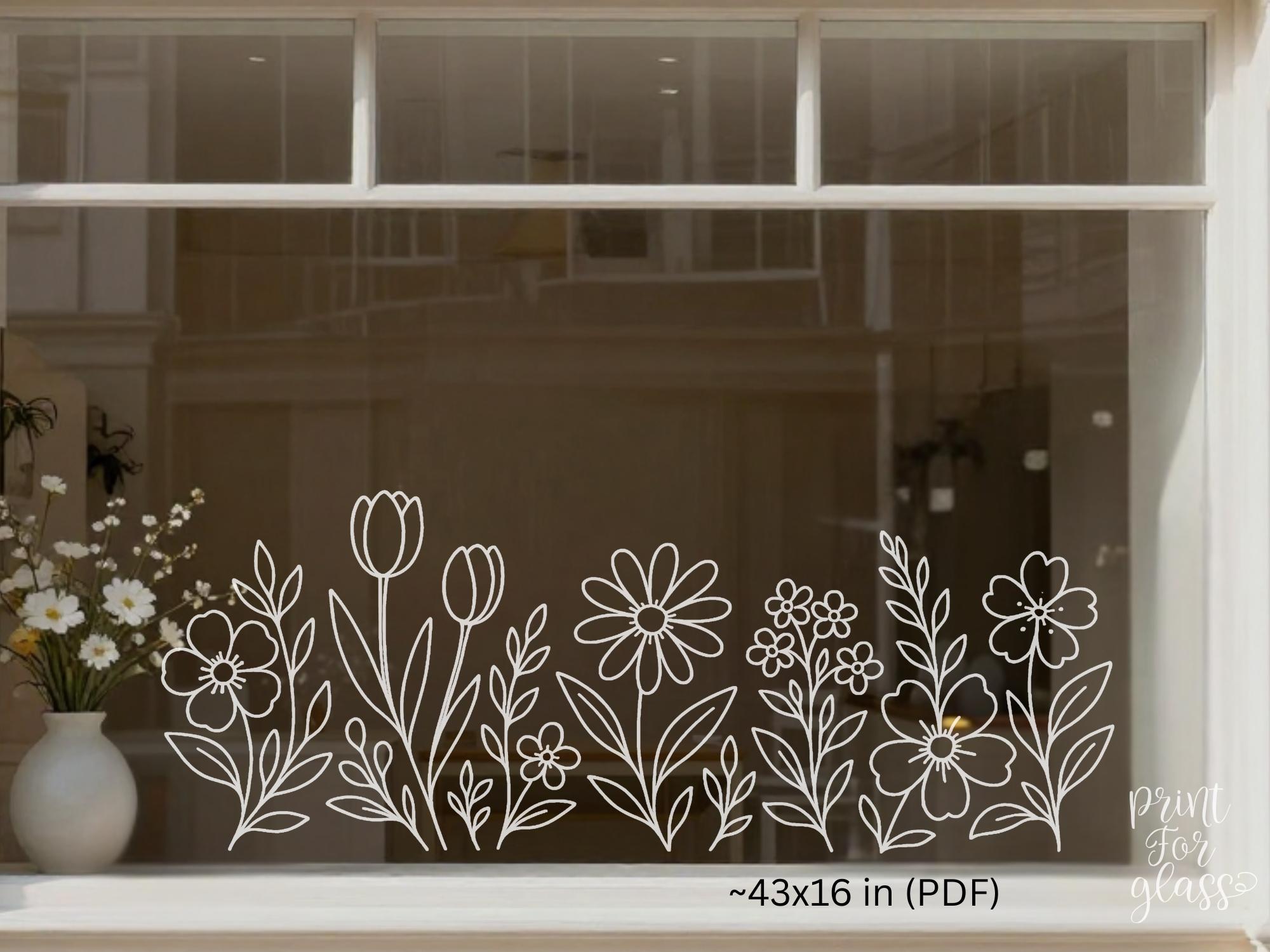 Window Chalk Spring Ideas Spring Meadow Flowers Window Art Template | Daisy Tulip Chalk Marker ...