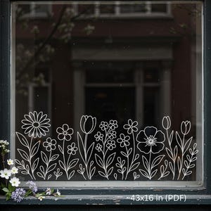 Spring Flowers Window Art Template | Daisy Tulip Floral Chalk Marker Printable | Glass Decoration PDF